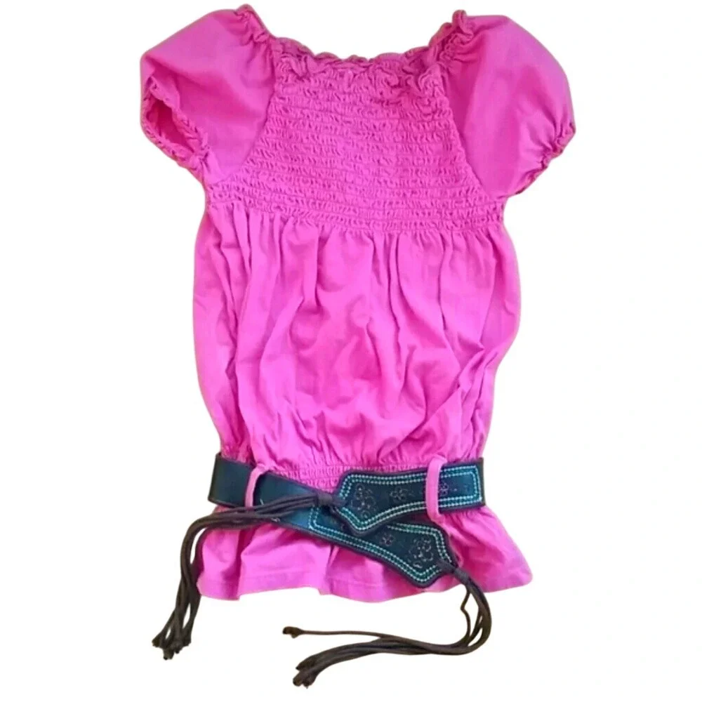 Childrens Place Girls‎ Pink Boho Belted Short Sleeve Shirt Size 7-8